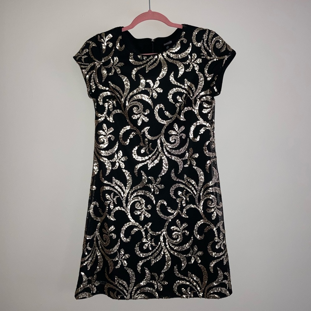 Kensie Black and Gold Sequin Mini Dress